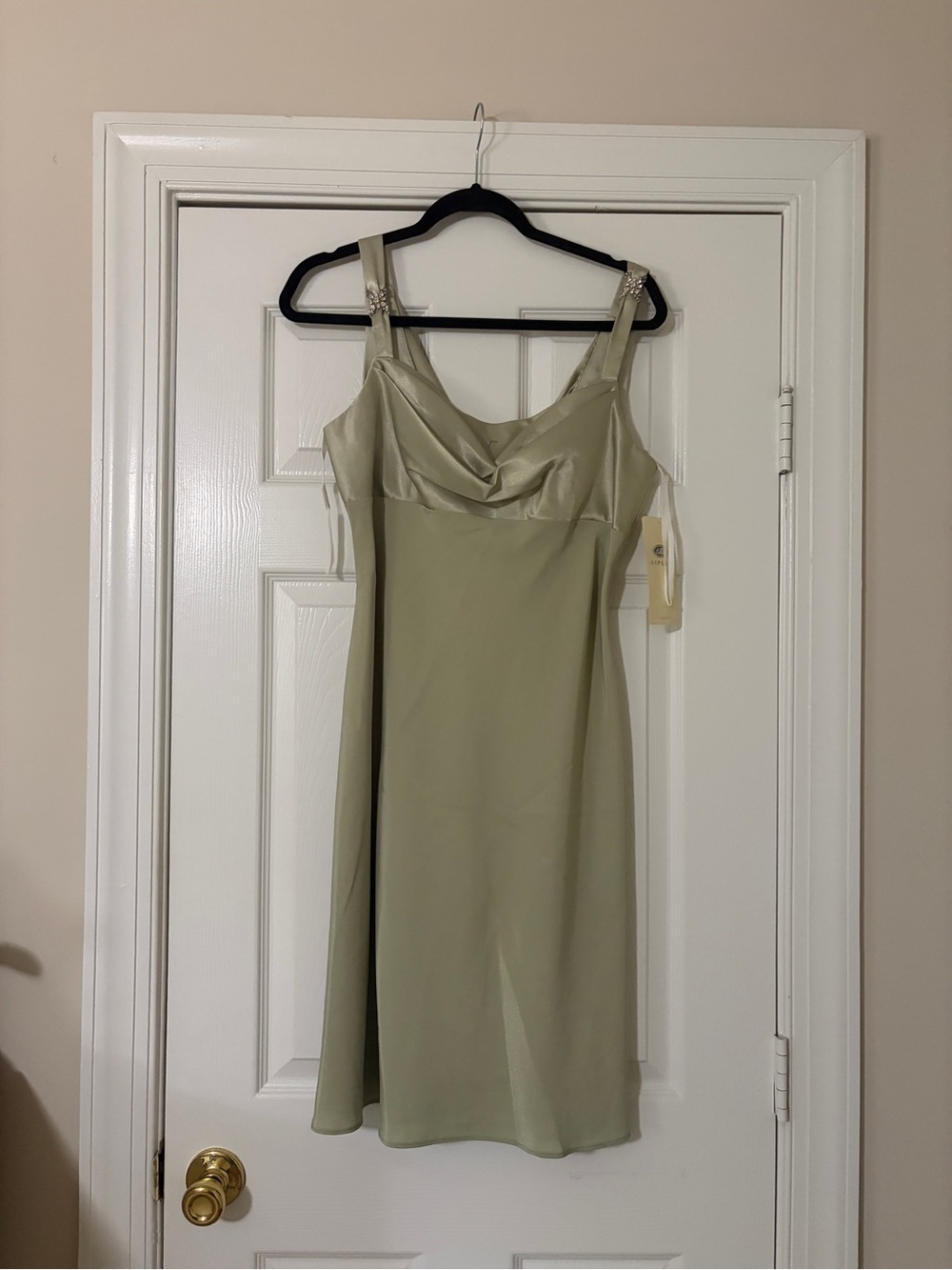 NWT Vintage Satin-Trim Slip Dress in Sage Green